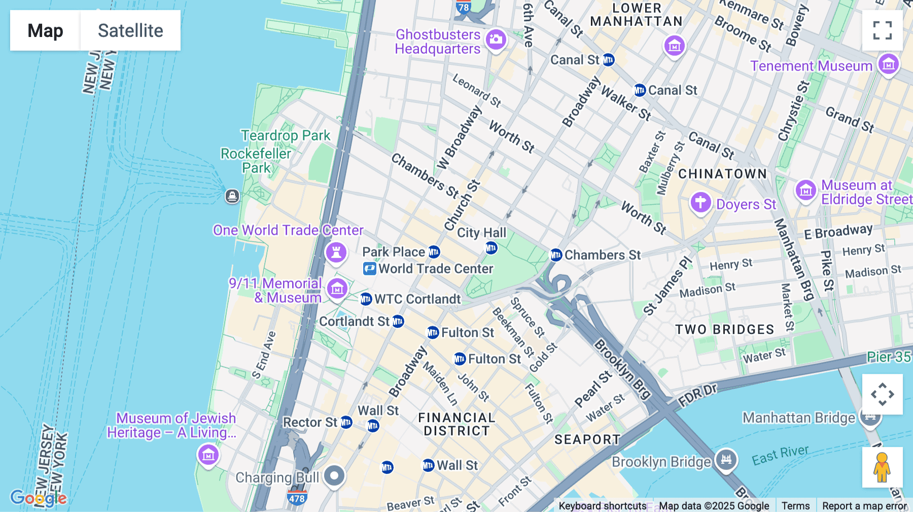 Click for interative map of 11 Park Place, 3rd Floor, New York City