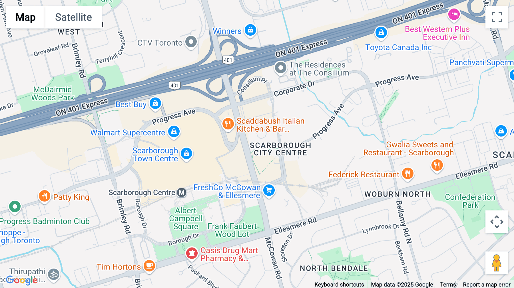 Click for interative map of 100 Consilium Place, Suite 200, Sacrborough, Toronto