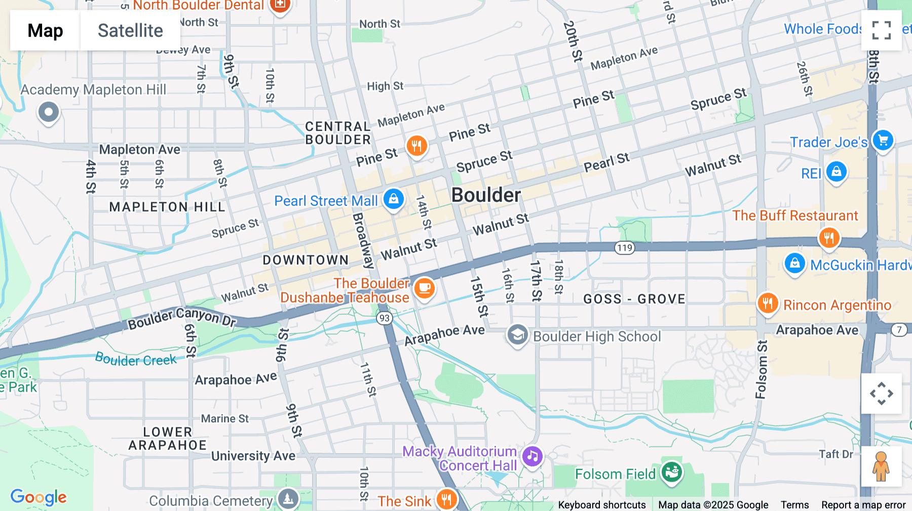 Click for interative map of 1495, Canyon Boulevard, Downtown, Boulder