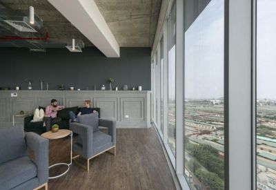 Bright office lounge with panoramic city views, Club Golf Los Incas, Lima, Peru