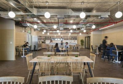 Large open-plan cafeteria with industrial lighting, Club Golf Los Incas, Lima, Peru
