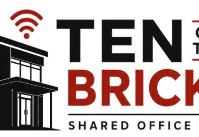 Logo featuring a brick building graphic with a WiFi signal and the words Ten On The Bricks.