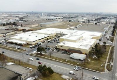Aerial exterior view of the industrial and office complex at 1055, Clark Boulevard.