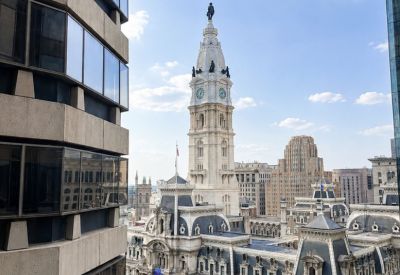 Exterior view of the historic Philadelphia City Hall from the 15th floor at 30 South 15th Street.