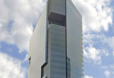 Exterior view of the modern glass-facade tower at Insurgentes Sur 1602.