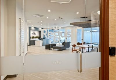 Spacious reception and lounge area at 5455 unit 208 152nd Street with modern seating and branding.