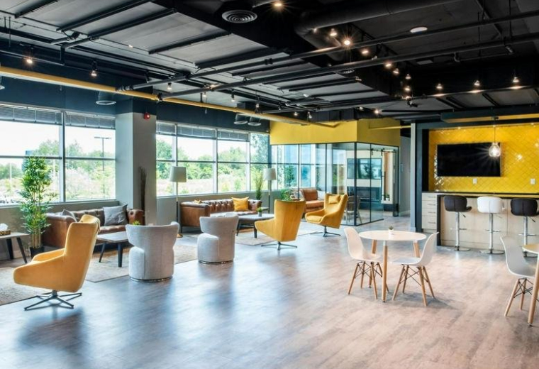 Exterior view of the modern glass building complex.