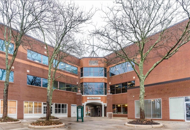 Exterior brick facade of 116 Village Boulevard, Princeton Forrestal Village, Suite 200, Princeton Center.