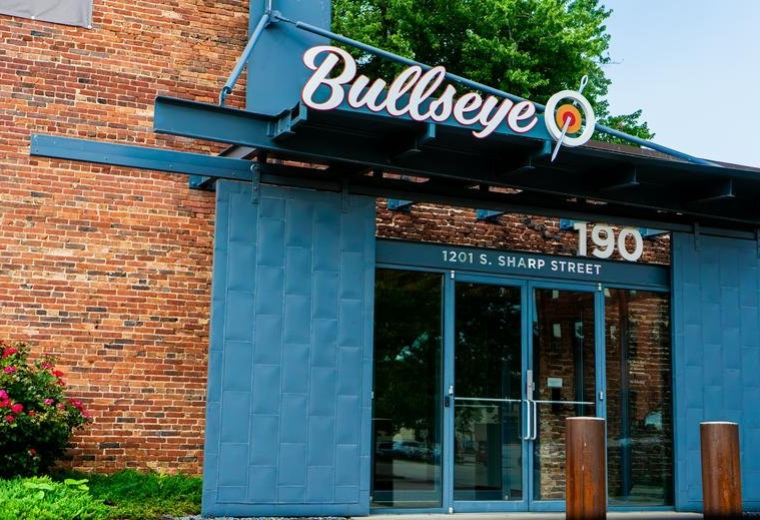 Building exterior showing the Bullseye signage at 1201, South Sharp Street, Suite 200.