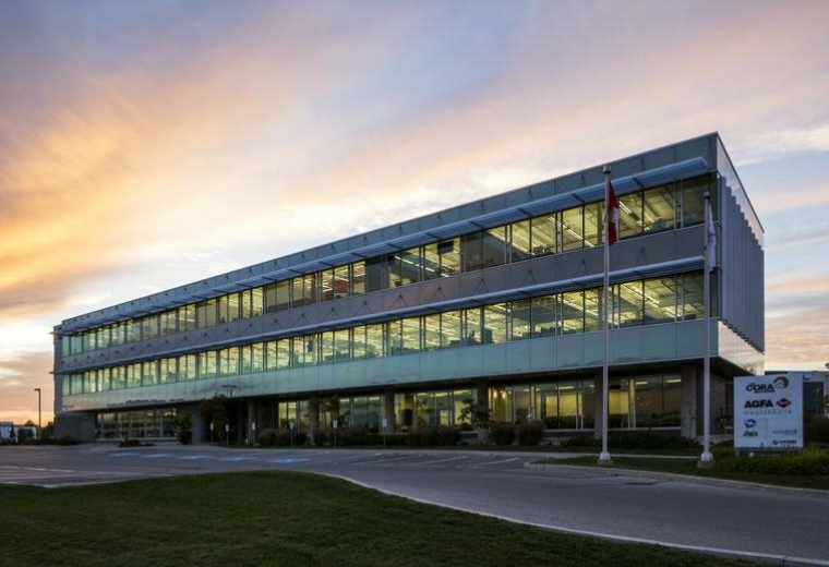 Exterior view of the low-rise glass and concrete building at 375, Hagey Boulevard.