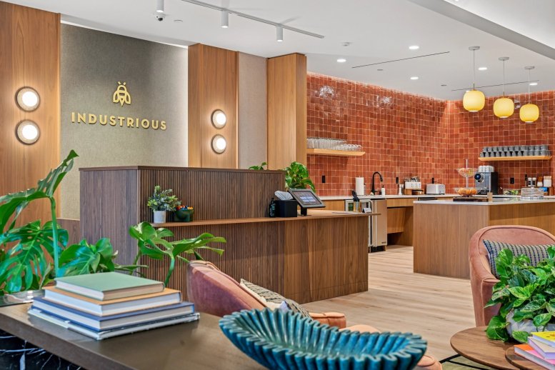 Spacious reception area at 10666 Northeast 8th Street, 3rd Floor featuring wood paneling and lush green plants.