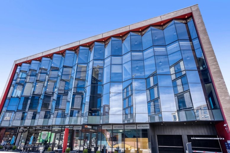 Exterior view of the glass-facade building at 2420 17th Street.