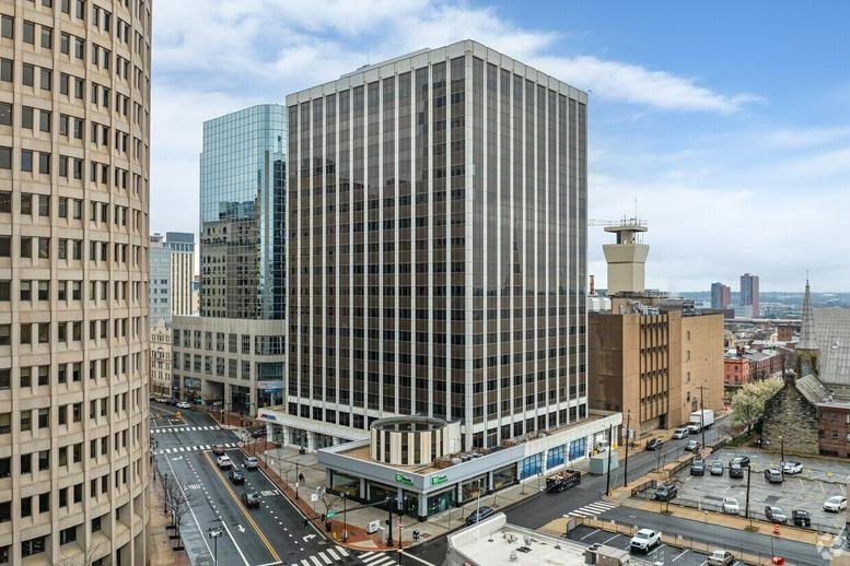 Exterior view of the high-rise office building at 300 Delaware Avenue.