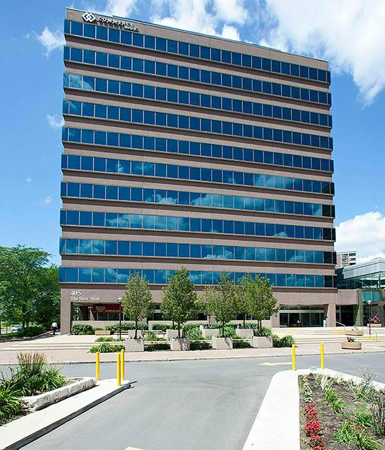 Exterior view of the multi-story professional building at 405 The West Mall suite 910.