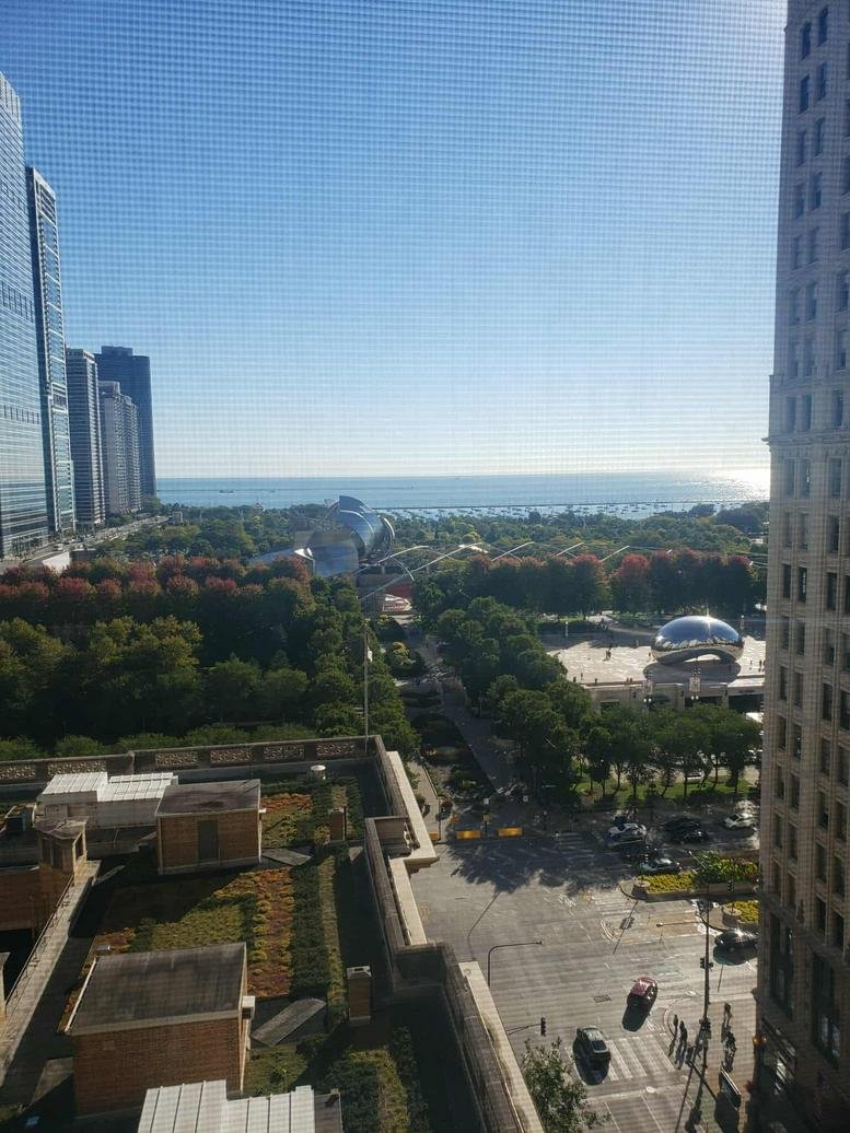 City view of 111 North Wabash Avenue looking toward Millennium Park and Lake Michigan.