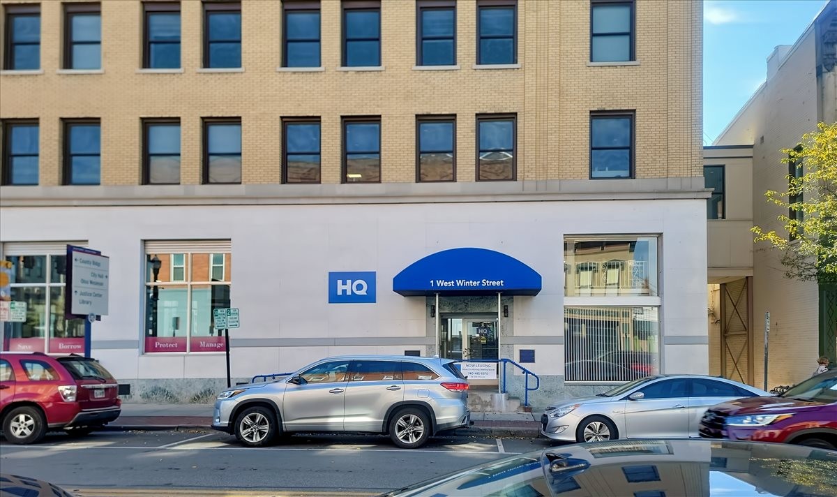 Exterior facade of the historic brick building at 1 West Winter St, Suite 200, Delaware (OH).