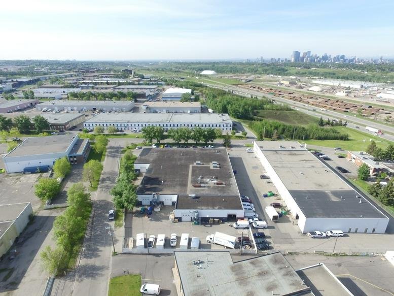 High-angle exterior view of the industrial building at 1122 40th Avenue North East.