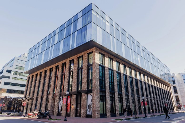 Exterior view of the brick and glass-facade building at 14 Ridge Square NW, 3rd Floor.