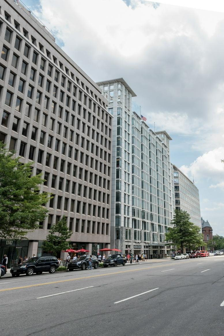 Exterior view of the contemporary office building at 1717 Pennsylvania Avenue NW, 10th Floor.