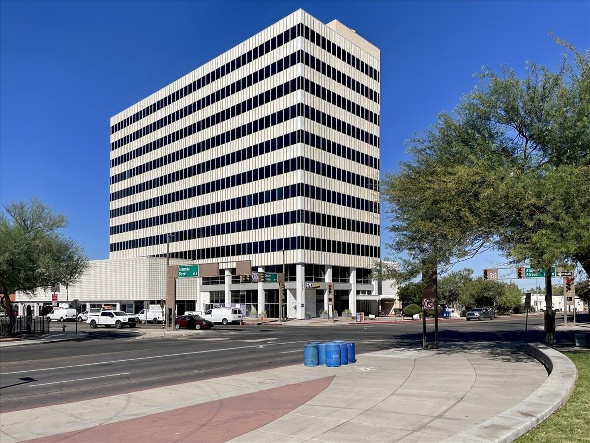Exterior view of the white high-rise building at 177 North Church Avenue in Tucson.