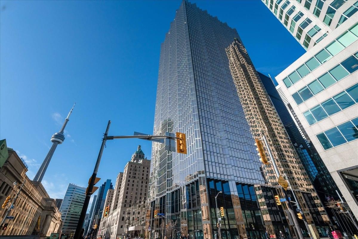 Exterior view of the glass-facade Royal Bank Plaza North Tower in the city center.