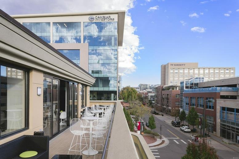 Exterior view of the modern office building at 201 Columbine Street, Suite 300, Denver, Colorado.