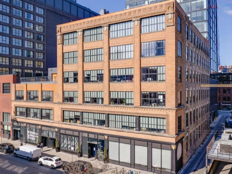 Exterior view of the historic brick and timber building at Workbox, 220 N Green St, Fulton Market.