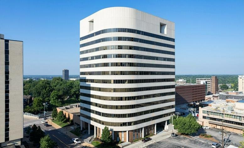 Exterior daytime view of the multi-story office building in Clayton.