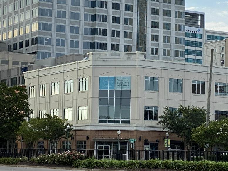 Exterior view of the classic stone facade at 249 Central Park Avenue, Suite 300, Virginia Beach.