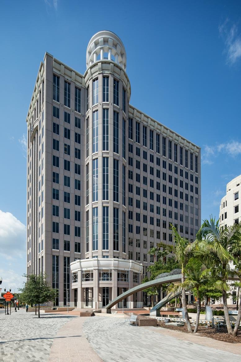 Exterior view of the grand high-rise building at 450 South Orange Avenue, 3rd Floor, Orlando.