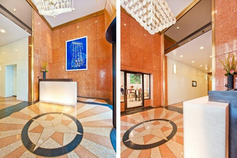 Grand lobby and reception entrance at 469 Fashion Avenue, 12th Floor.