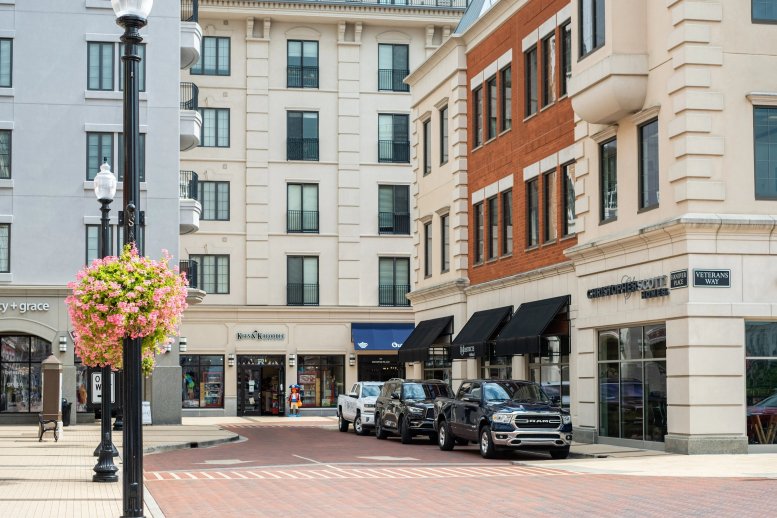 Exterior street view of the mixed-use building at 880 Monon Green Boulevard, 1st Floor.