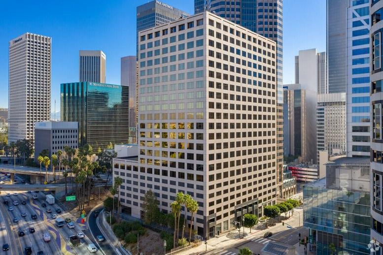 Exterior view of the high-rise office building at 915 Wilshire Boulevard, Los Angeles, California.