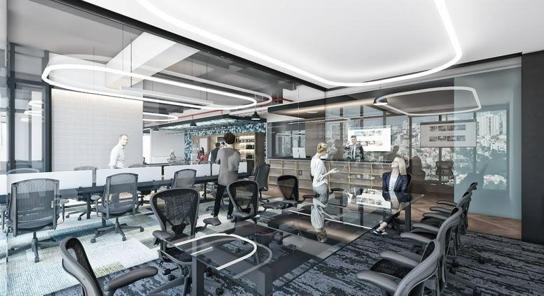 Spacious meeting room with glass walls and modern office chairs at Boulevard Manuel J. Clouthier 304.