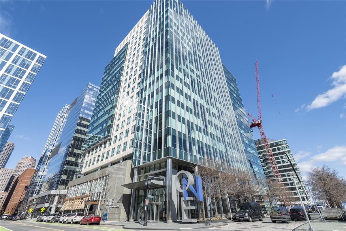 Exterior view of the glass-facade tower at 1 Marina Park Drive.