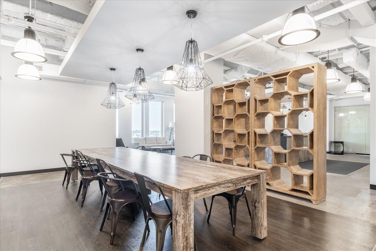Spacious communal dining area at 100 Cambridge Street, 14th Floor, The Leverett Saltonstall Building.