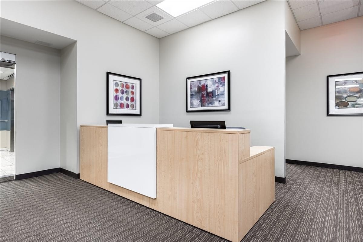 Lobby at 1000 Lafayette Blvd. , 11th Floor, Bridgeport, Connecticut, USA with a wood-fronted reception desk.
