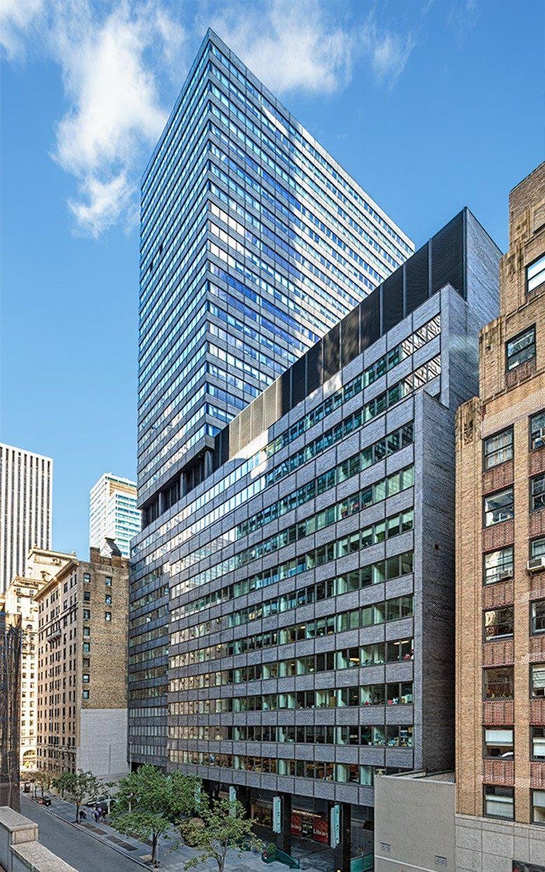 Exterior view of the glass and steel skyscraper at 110 E 59th Street.