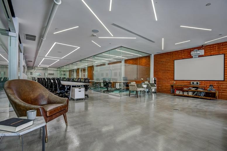 Spacious lounge and coworking area at 113 N San Vicente Boulevard, 2nd Floor.