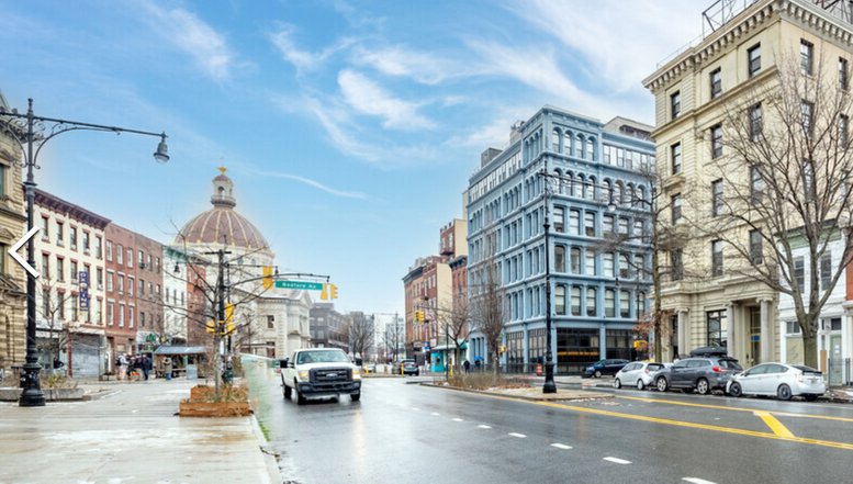 Exterior view of the historic building at 134 Broadway, 3rd & 4th Floors, Williamsburg, New York City.