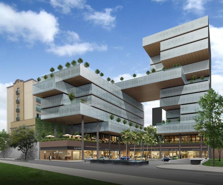 Exterior view of the modern, terraced architecture of 1499 Boulevard Atlixcayotl.