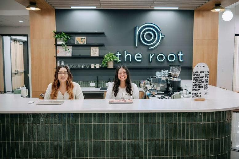 Lobby and reception area at The Root Coworking, Suite 110, 1501 Mike Fahey Street.