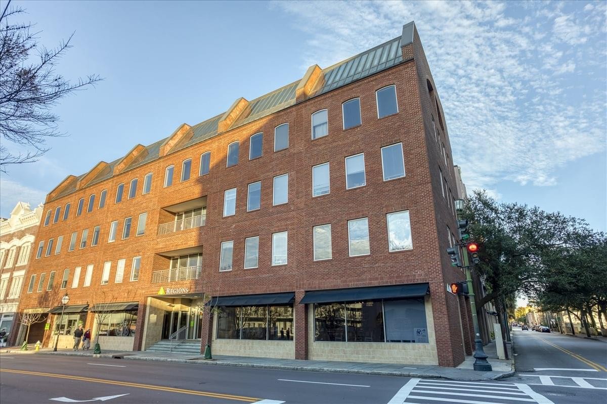 Exterior view of the brick facade building at 170 Meeting Street, 1st, 2nd and 3rd Floors.
