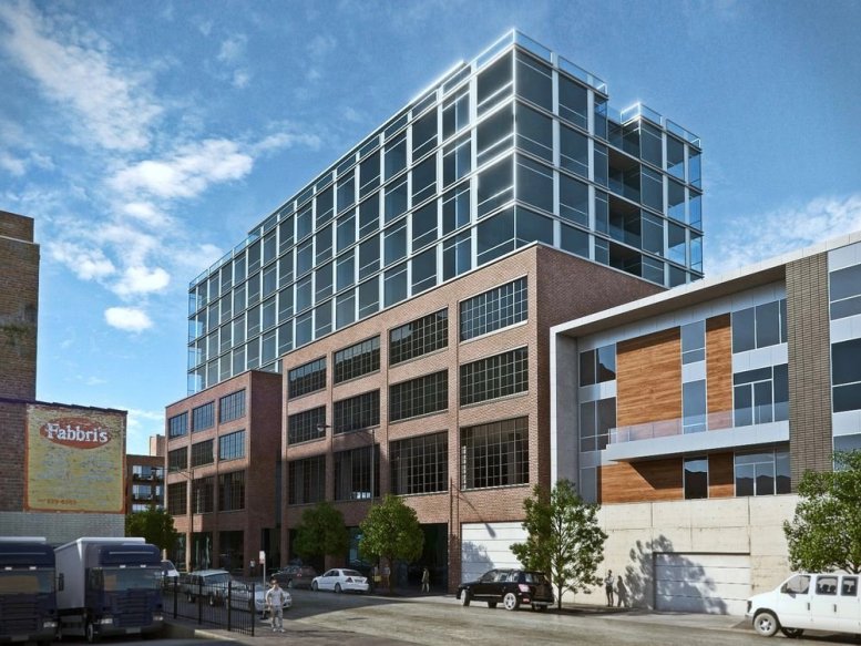 Modern industrial facade of the building at 171 North Aberdeen Street, Suite 400.