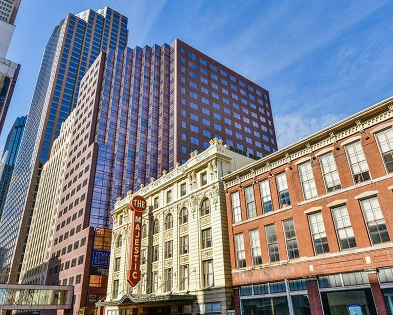 Exterior facade of the historic and modern buildings at 1910 Pacific Avenue.
