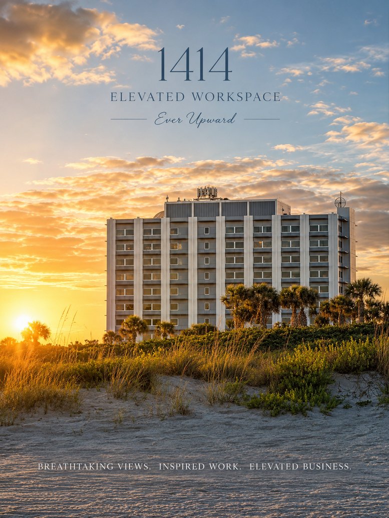 Low angle view of Cape Royal building behind beach dunes at sunset.