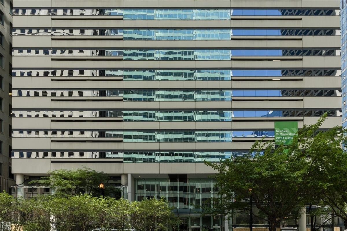 Exterior view of the tiered glass and concrete facade of the North LaSalle Center.