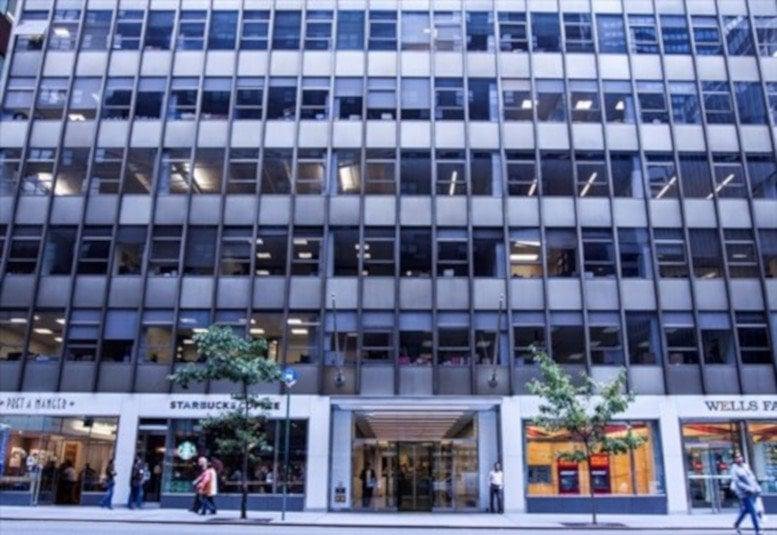 Exterior street-level view of the glass-facade entrance at 757 Third Avenue.