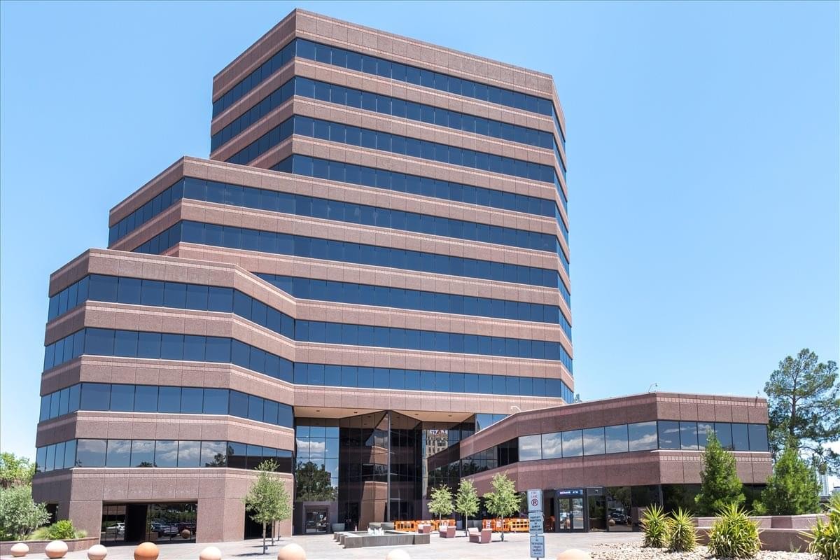 Exterior view of the tiered brown and glass facade at U. S. Bank Centre.