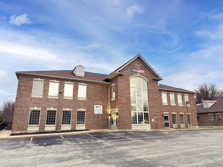 Exterior brick facade of The Annex Workspace, 2646 Highway 109, Wildwood, Missouri.